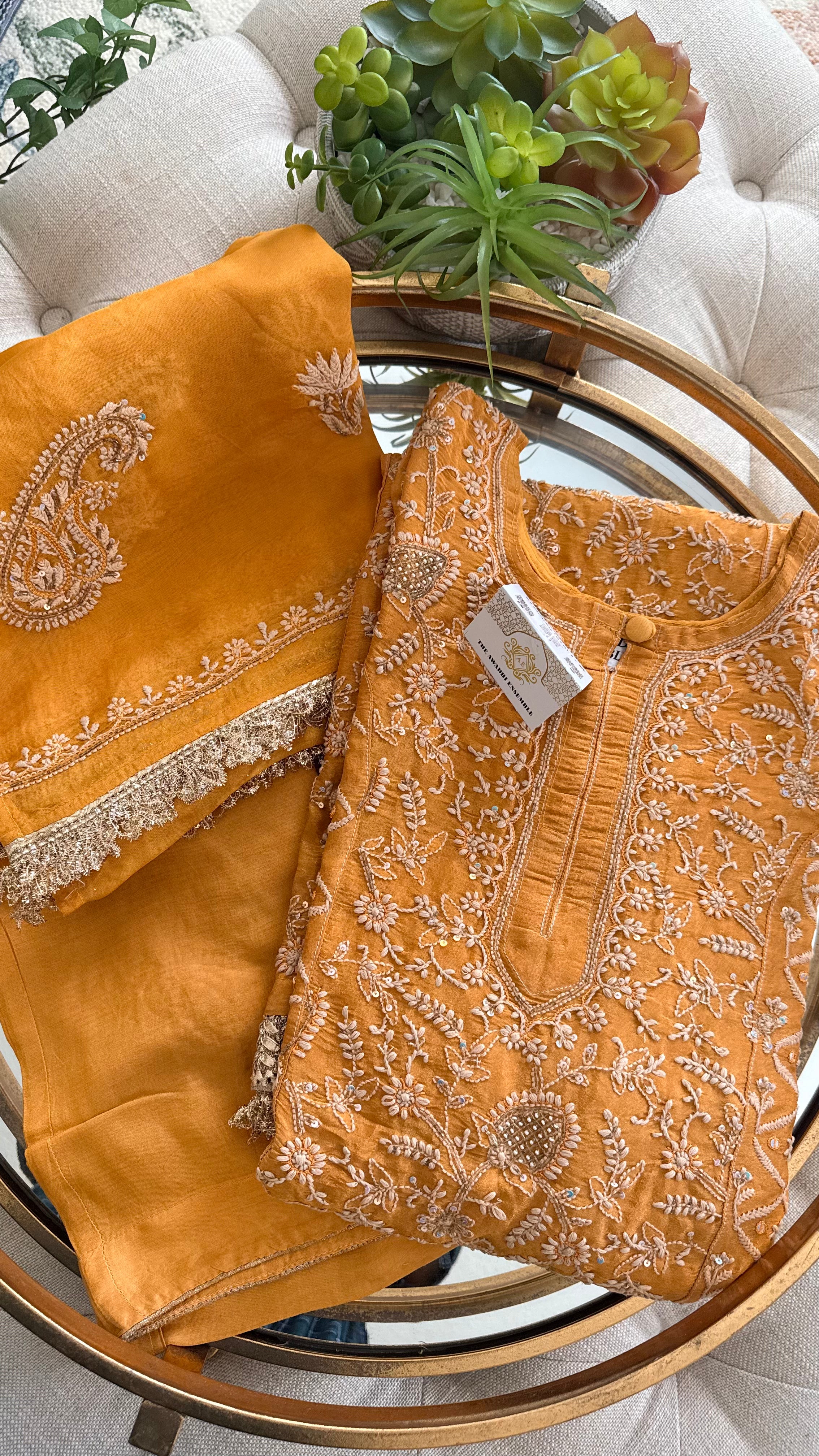 Tissue Silk Anarkali- Mustard/ Ready to Wear