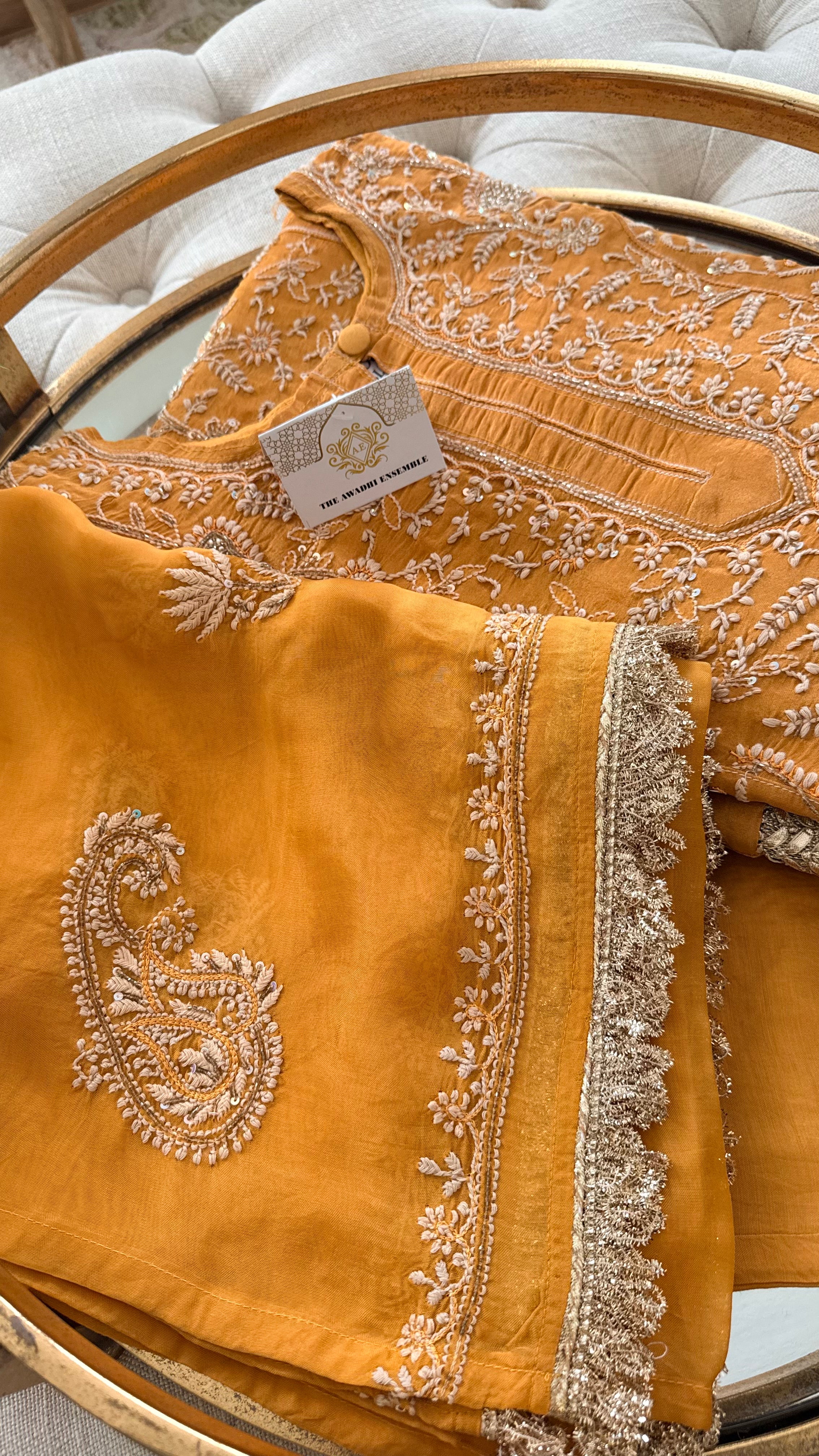 Tissue Silk Anarkali- Mustard/ Ready to Wear