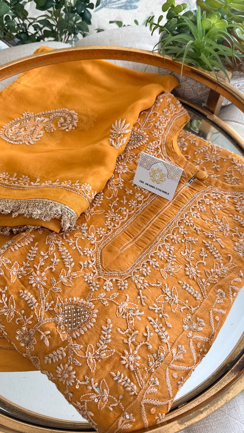 Tissue Silk Anarkali- Mustard/ Ready to Wear