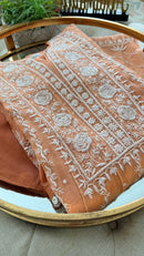 Mul Chanderi Anarkali Set in Burnt Orange