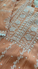 Mul Chanderi Anarkali Set in Burnt Orange