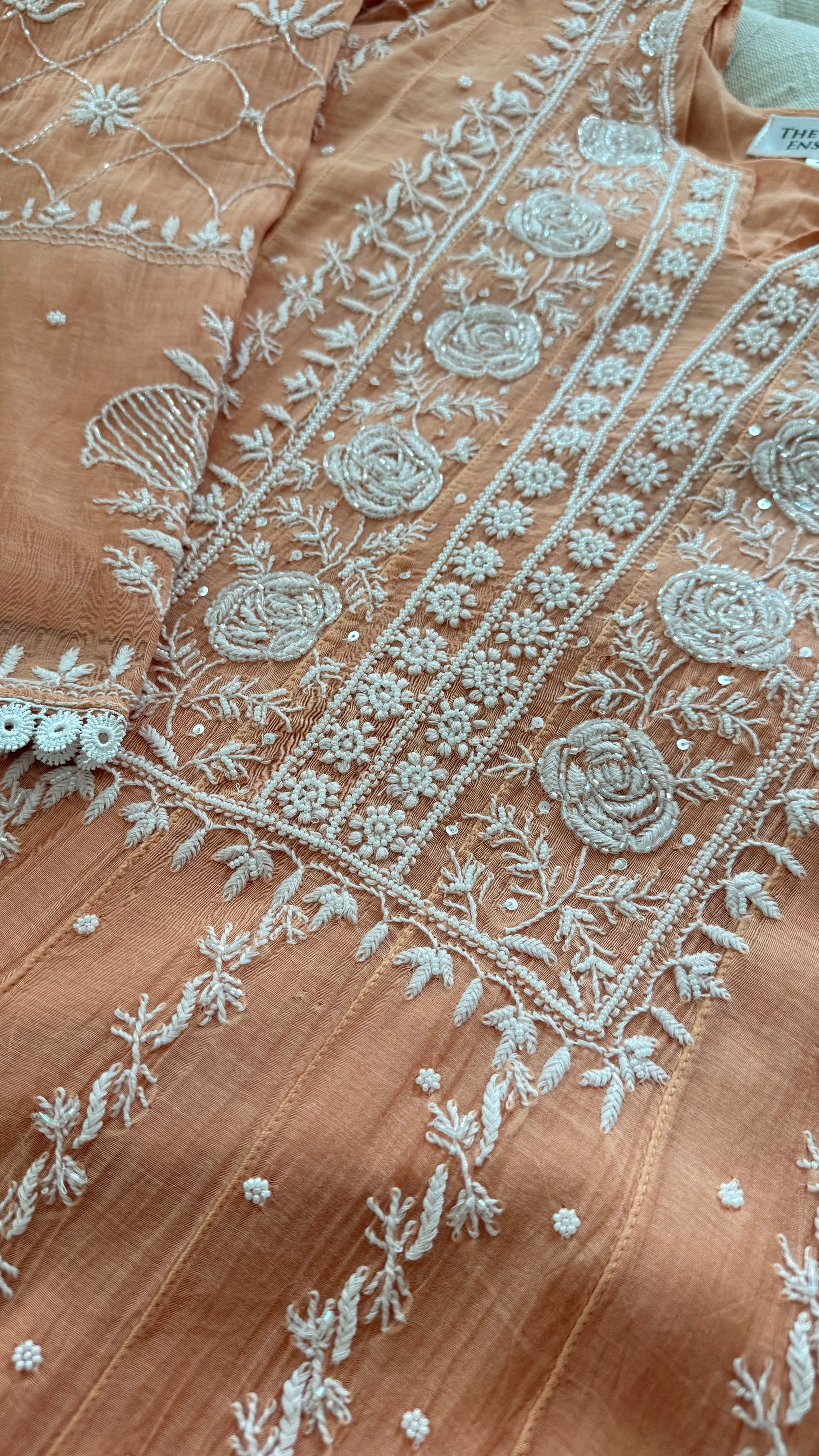 Mul Chanderi Anarkali Set in Burnt Orange