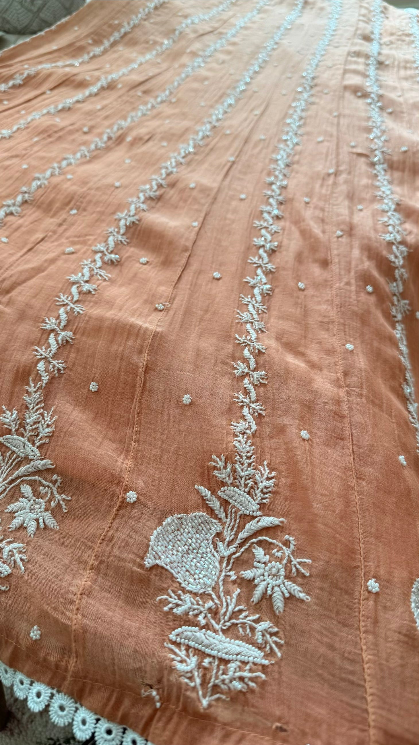Mul Chanderi Anarkali Set in Burnt Orange