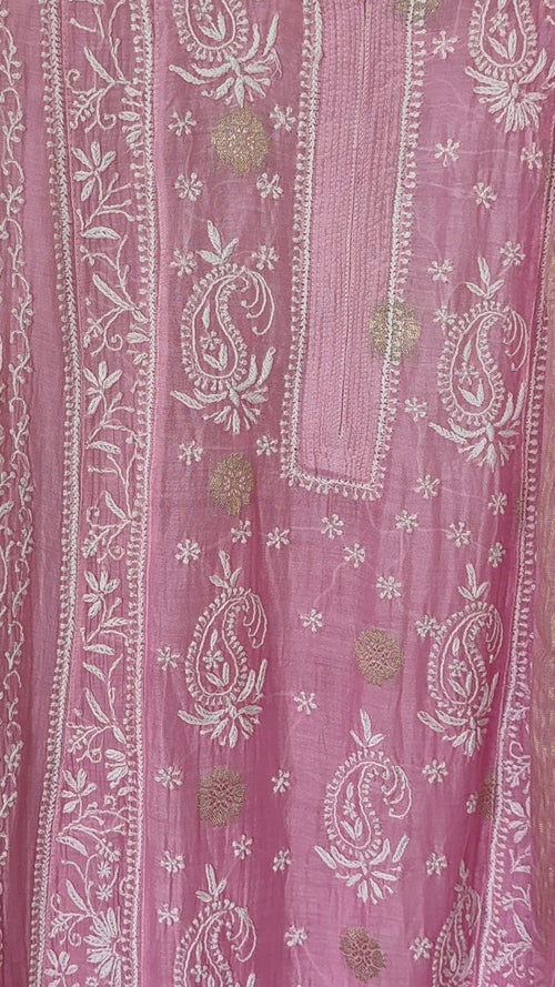 Mul Chanderi Kurta Palazzo Set in Ombre Pink