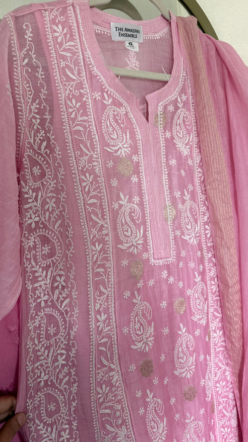 Mul Chanderi Kurta Palazzo Set in Ombre Pink