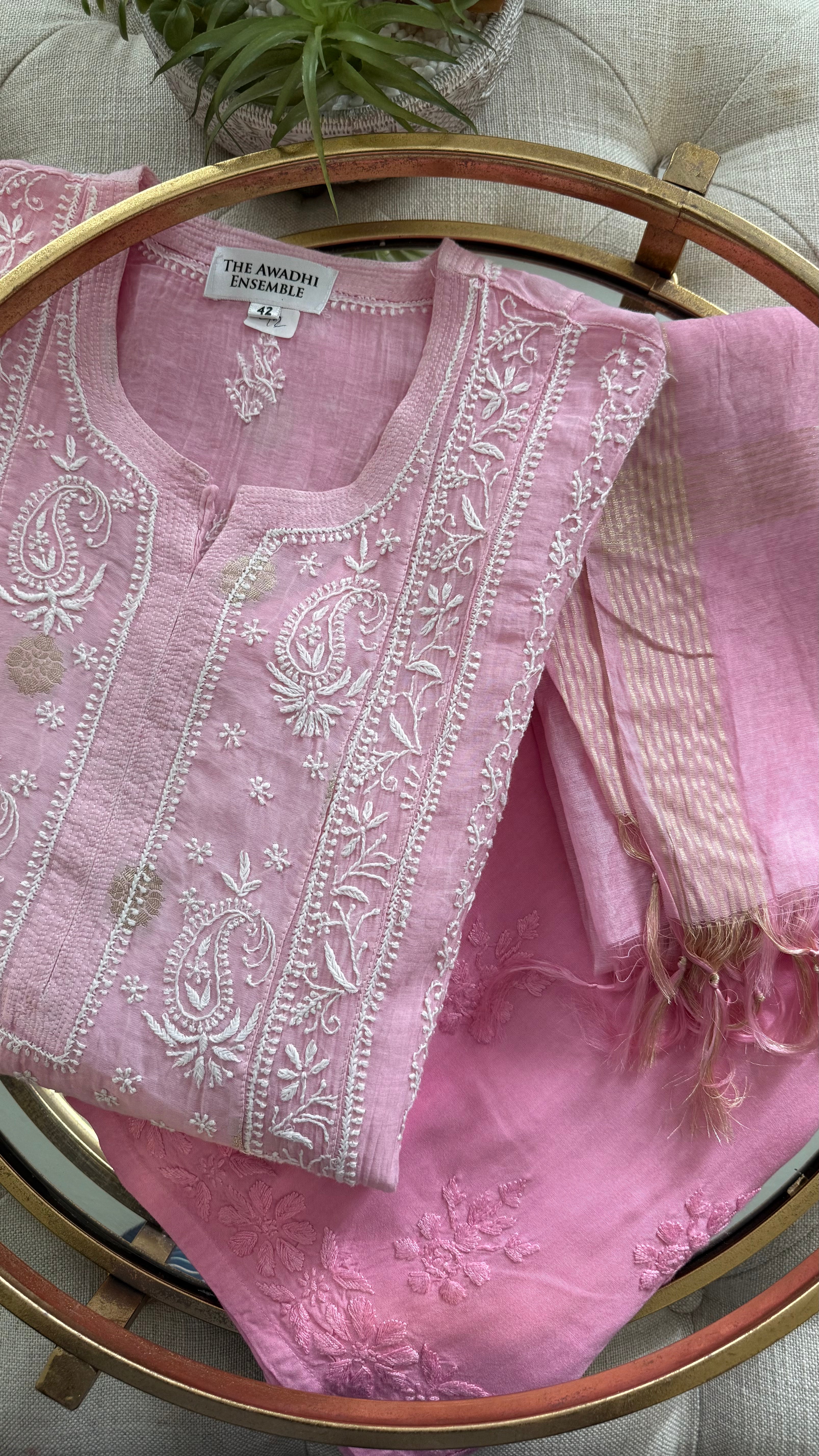 Mul Chanderi Kurta Palazzo Set in Ombre Pink