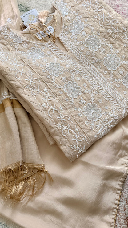 SAHAR: Tissue Silk Daraz Work Chikankari set