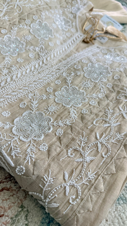 SAHAR: Tissue Silk Daraz Work Chikankari set