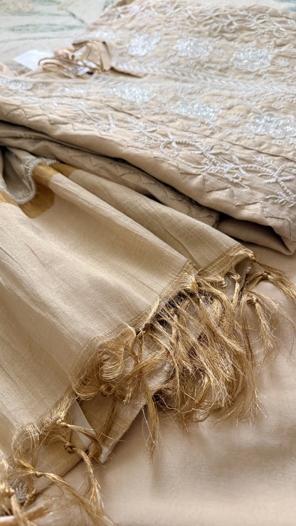SAHAR: Tissue Silk Daraz Work Chikankari set