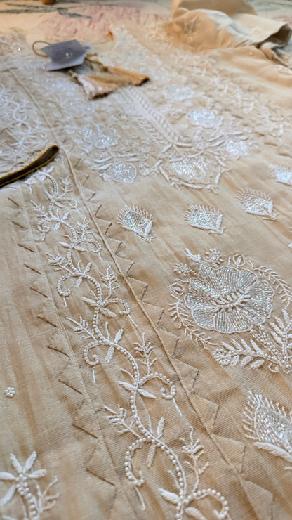 SAHAR: Tissue Silk Daraz Work Chikankari set