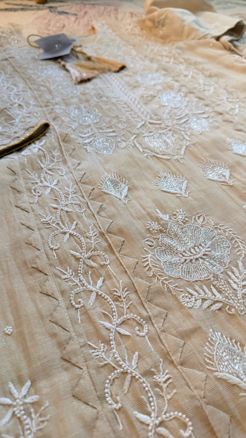 SAHAR: Tissue Silk Daraz Work Chikankari set