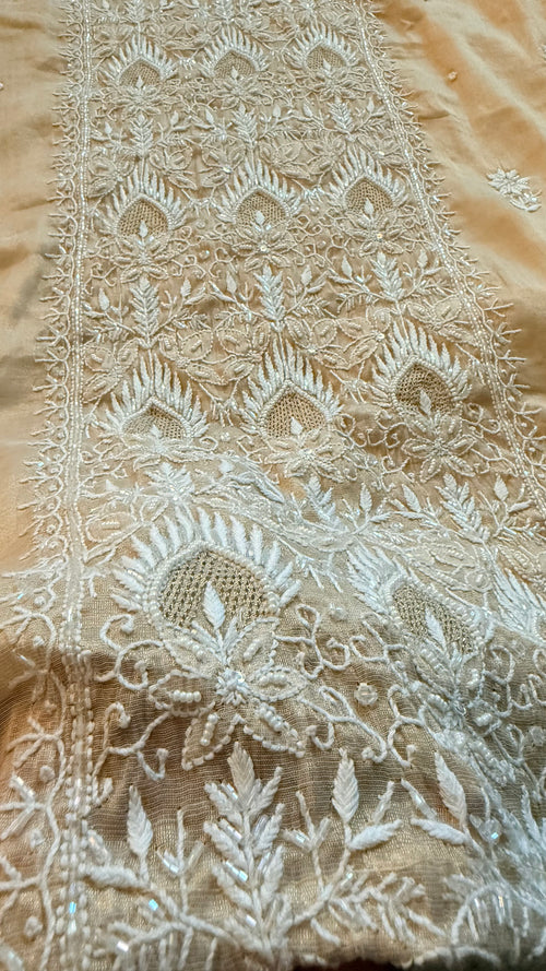 SAHAR: Tissue Silk Chikankari suit set