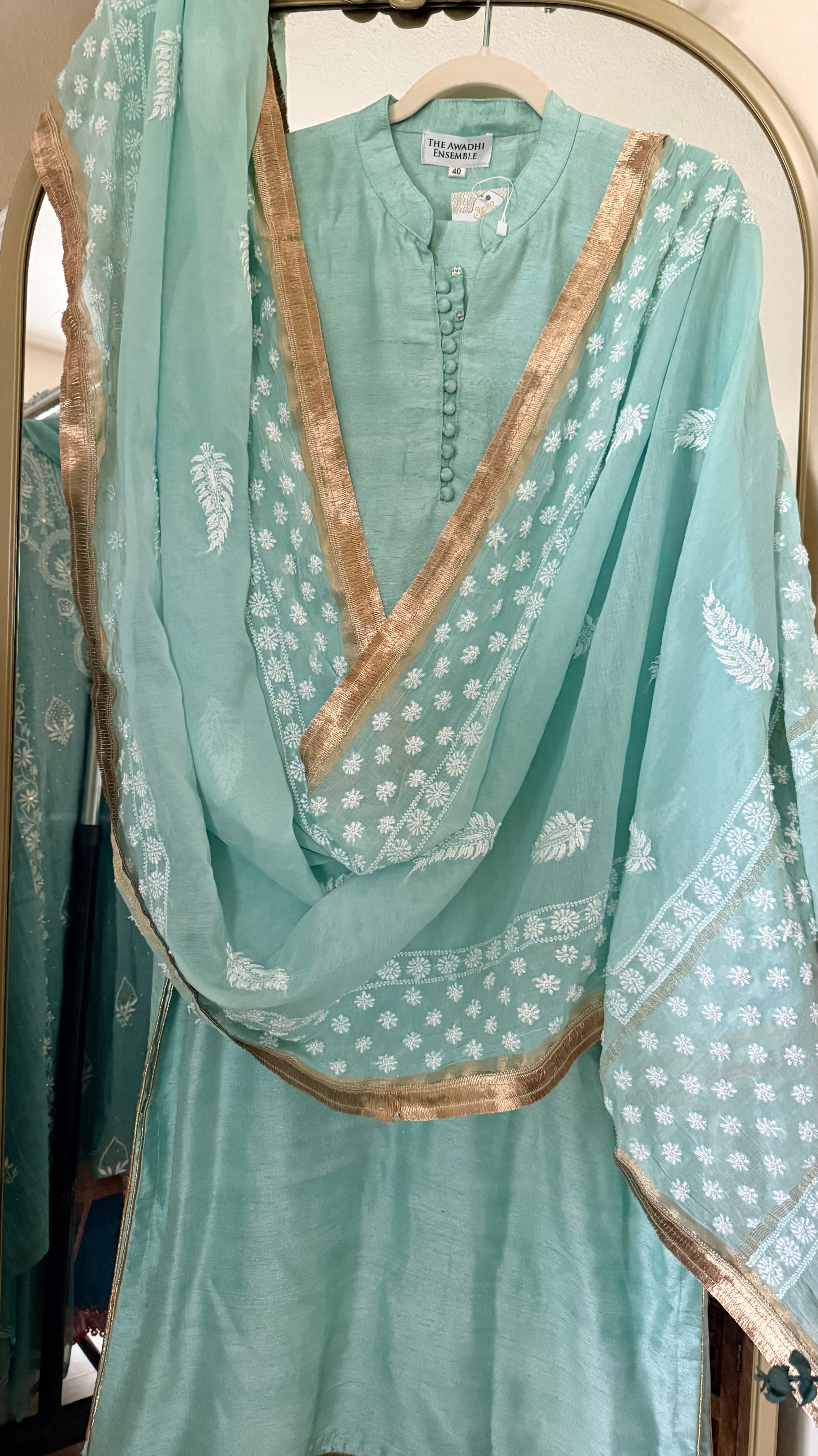 Raw Silk Ready to wear suit set with heavy chikankari dupatta