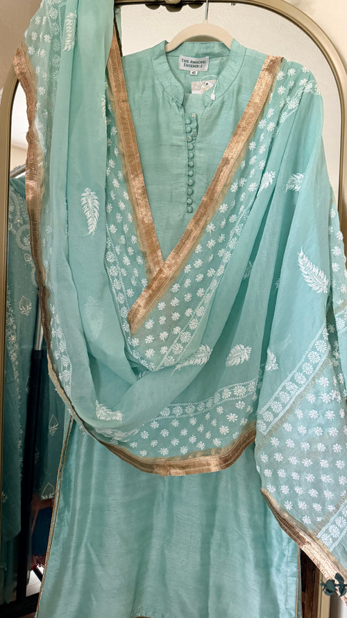 Raw Silk Ready to wear suit set with heavy chikankari dupatta