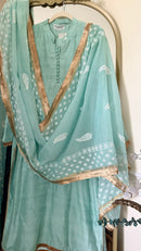 Raw Silk Ready to wear suit set with heavy chikankari dupatta