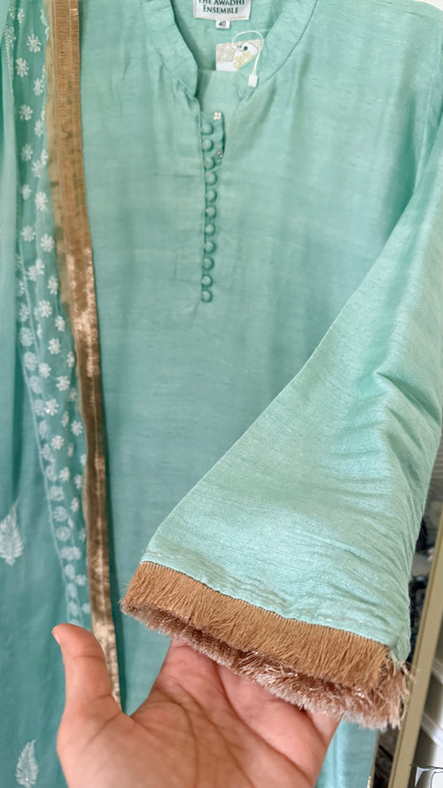 Raw Silk Ready to wear suit set with heavy chikankari dupatta