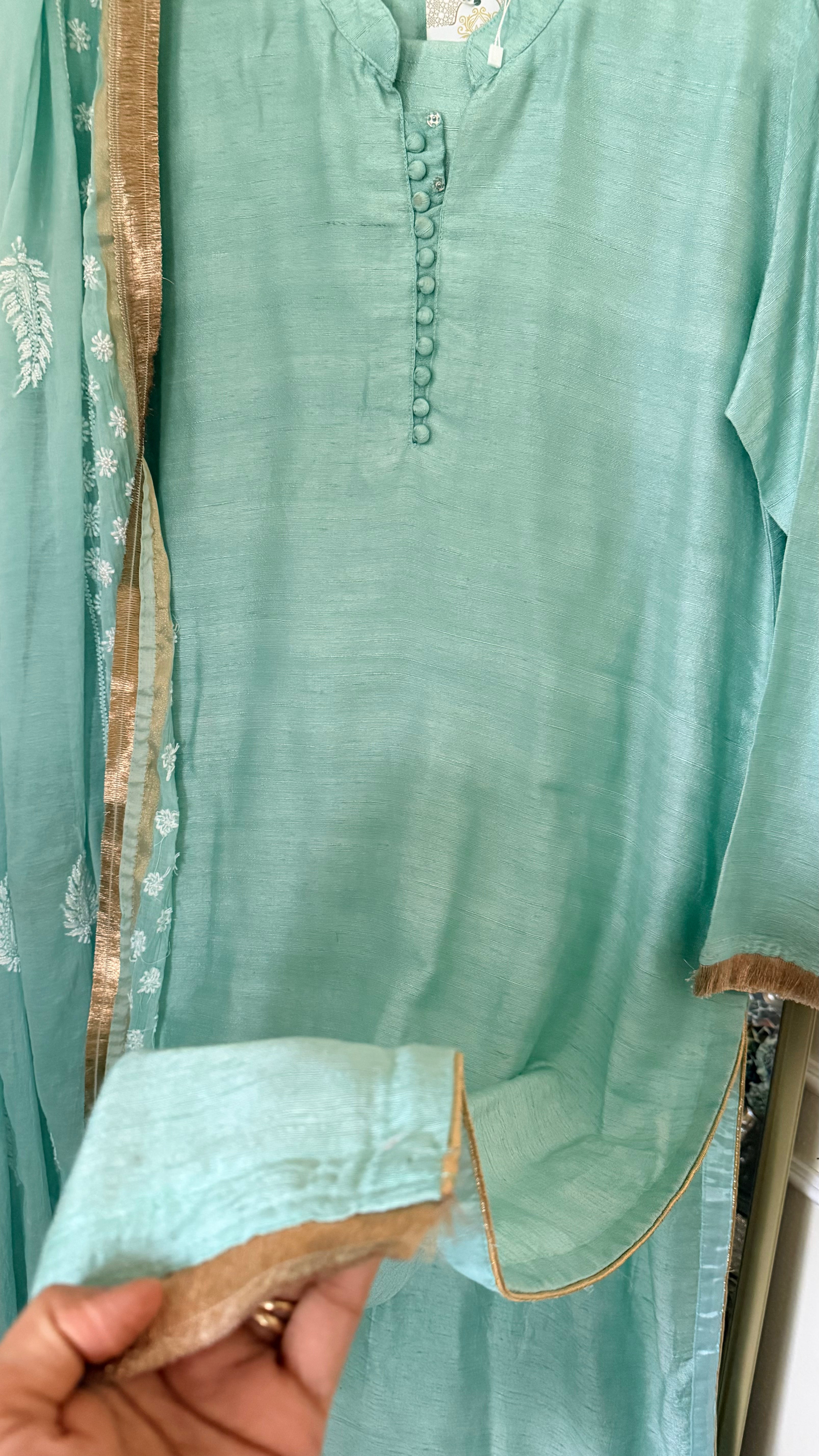 Raw Silk Ready to wear suit set with heavy chikankari dupatta