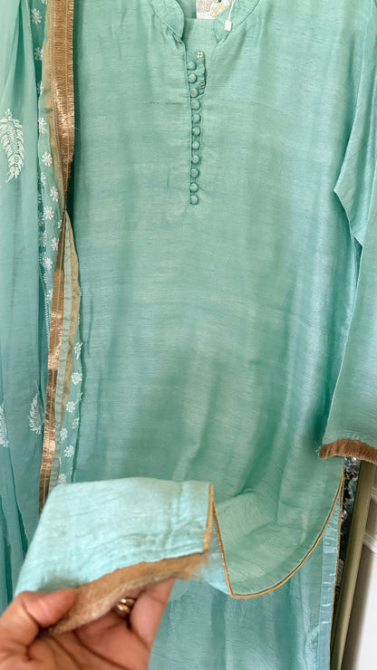Raw Silk Ready to wear suit set with heavy chikankari dupatta