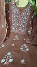 Mul Chanderi ready to wear suit sei- Cobalt blue/Pink/Brown