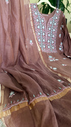 Mul Chanderi ready to wear suit sei- Cobalt blue/Pink/Brown