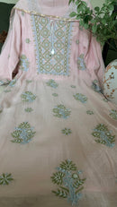 Mul Chanderi ready to wear suit sei- Cobalt blue/Pink/Brown