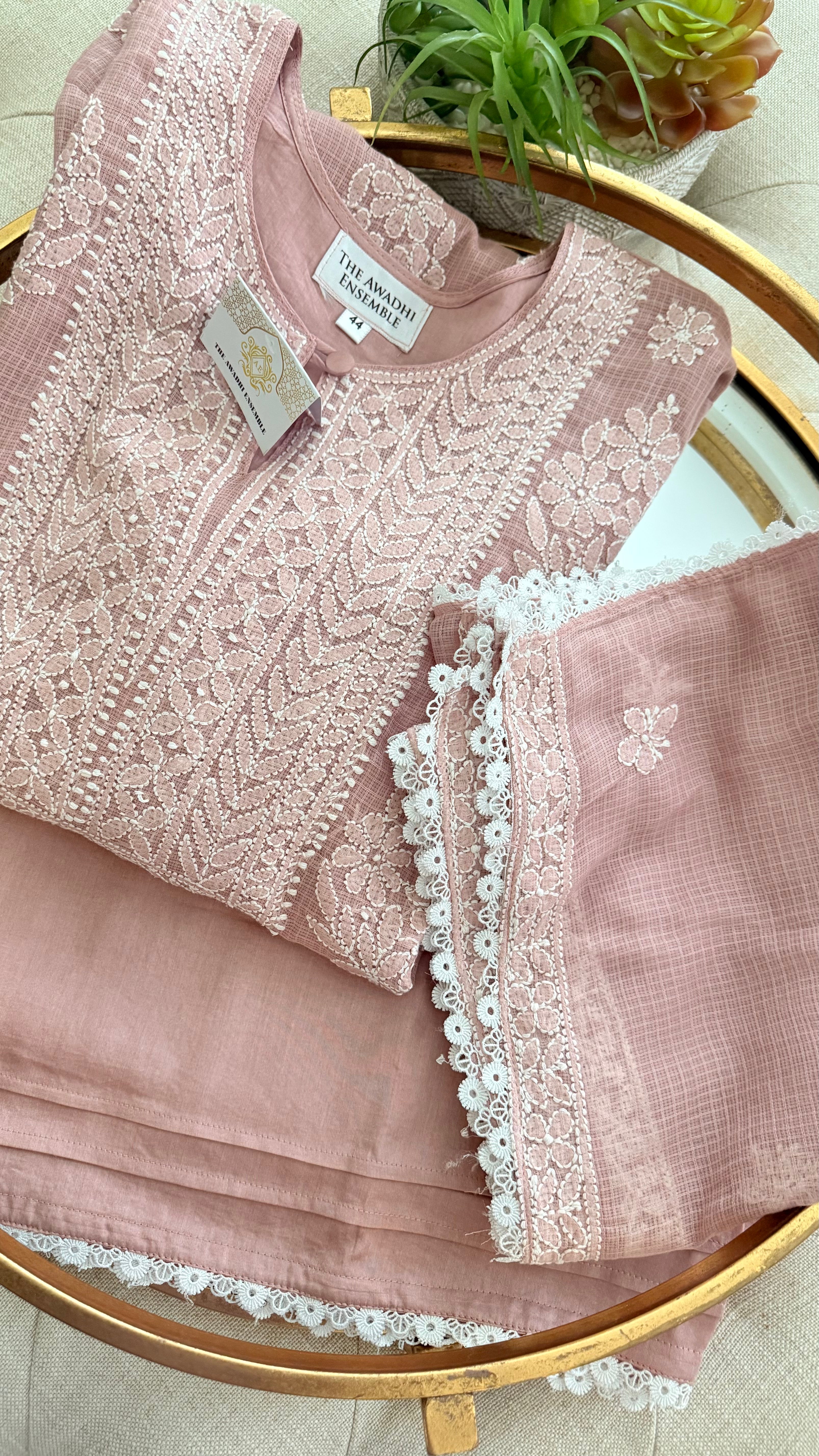 Kota Doriya Chikankari set in a Misty Mauve