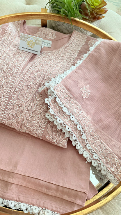 Kota Doriya Chikankari set in a Misty Mauve