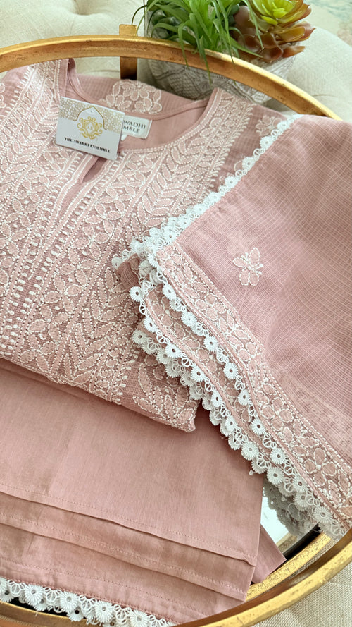 Kota Doriya Chikankari set in a Misty Mauve