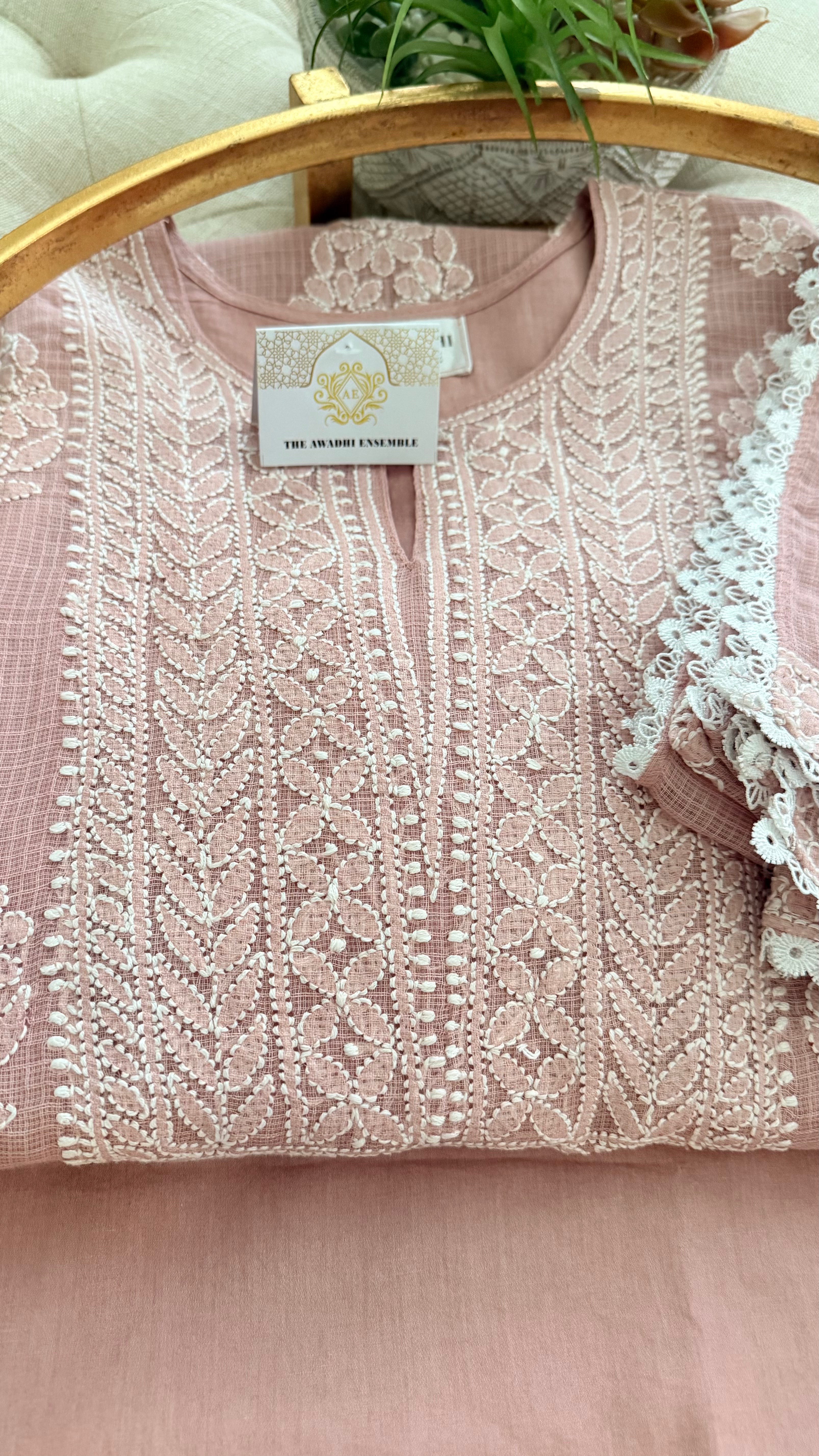 Kota Doriya Chikankari set in a Misty Mauve
