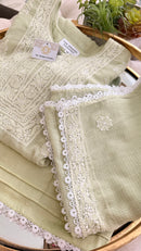Kota Doriya Chikankari set in a Mint Green