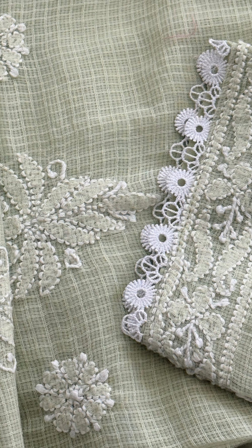Kota Doriya Chikankari set in a Mint Green