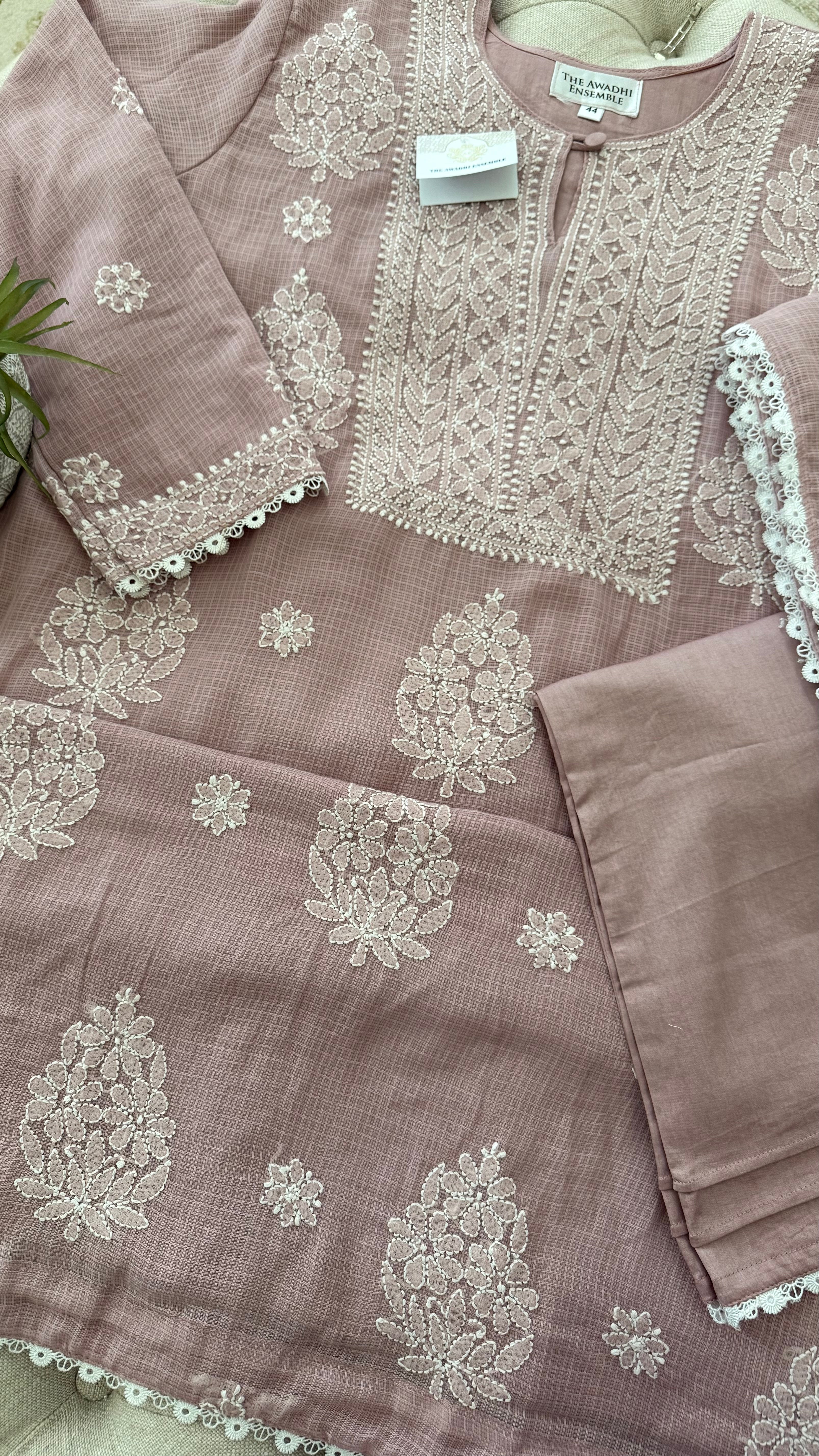 Kota Doriya Chikankari set in a Misty Mauve