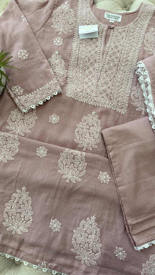 Kota Doriya Chikankari set in a Misty Mauve