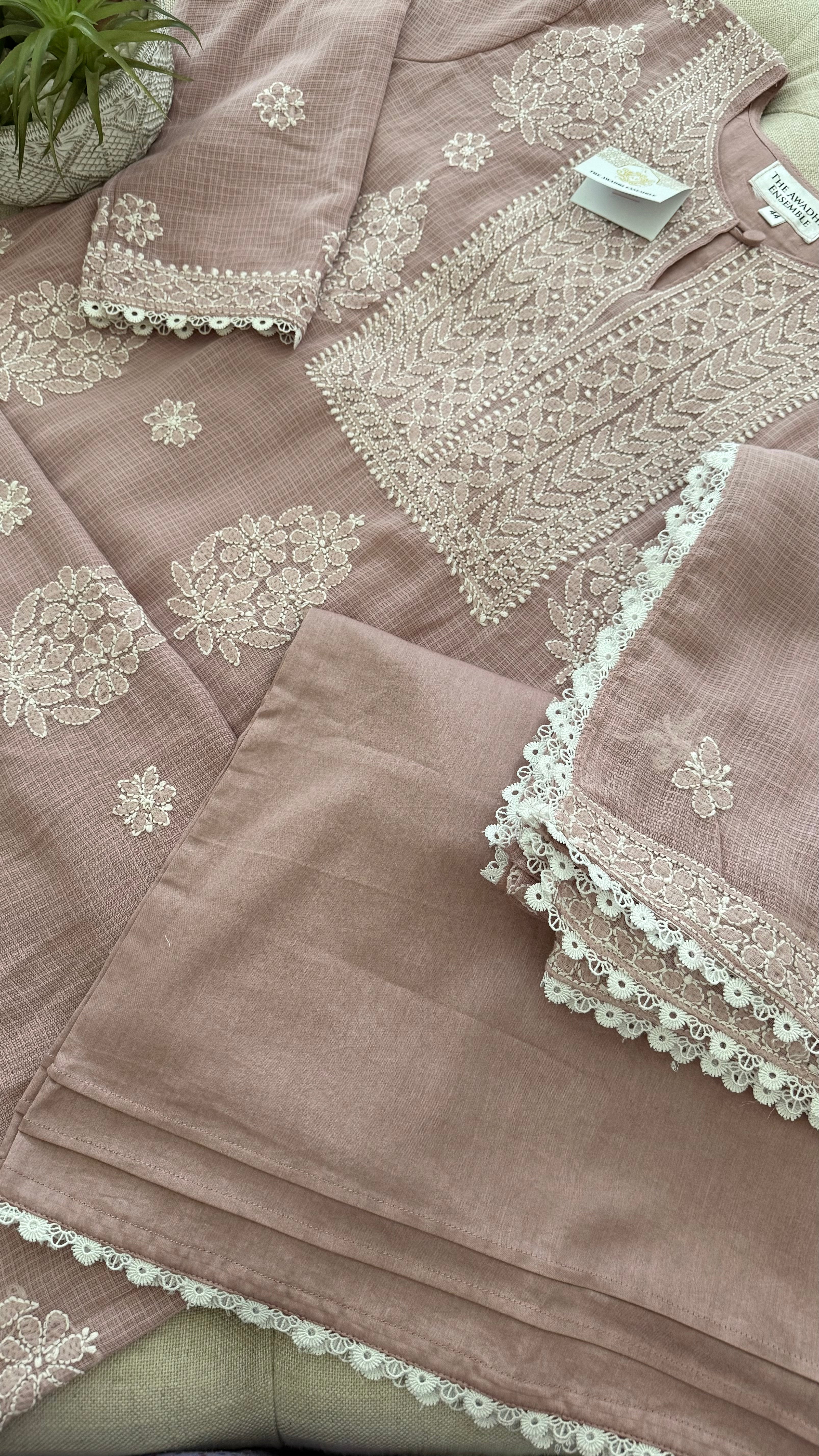 Kota Doriya Chikankari set in a Misty Mauve