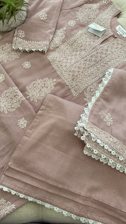 Kota Doriya Chikankari set in a Misty Mauve
