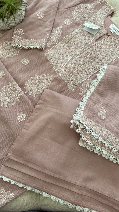 Kota Doriya Chikankari set in a Misty Mauve