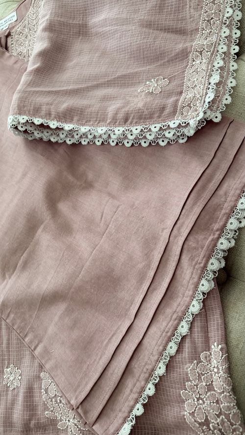 Kota Doriya Chikankari set in a Misty Mauve