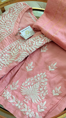 Chanderi cotton Pink 3 piece Chikankari set