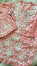 Chanderi cotton Pink 3 piece Chikankari set