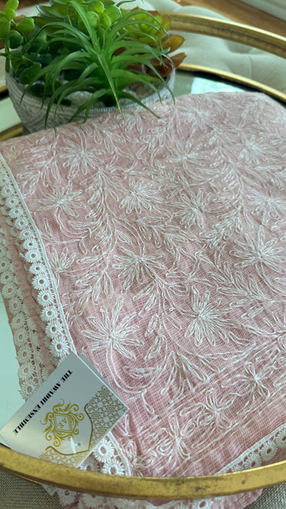 Kota Doriya Saree with Tepchi Work in Baby Pink