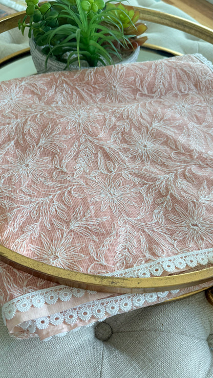 Kota Doriya Saree with Tepchi Work- Peach