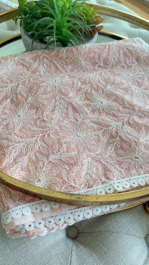 Kota Doriya Saree with Tepchi Work- Peach