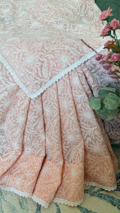 Kota Doriya Saree with Tepchi Work- Peach