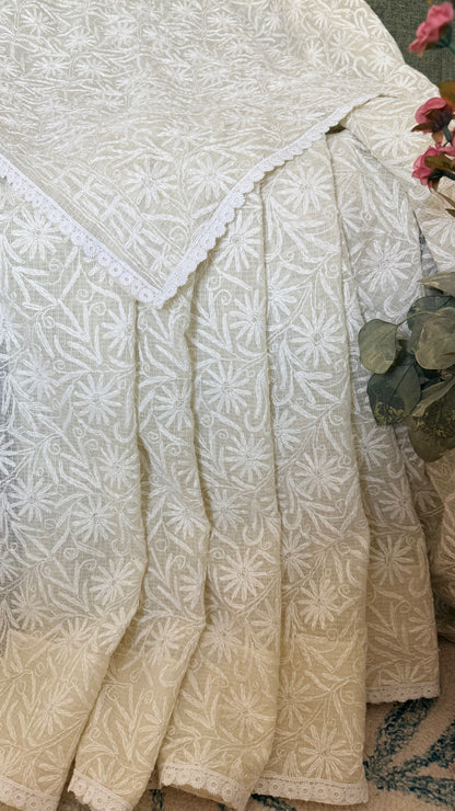 Kota Doriya Saree with Tepchi Work- Pista Green
