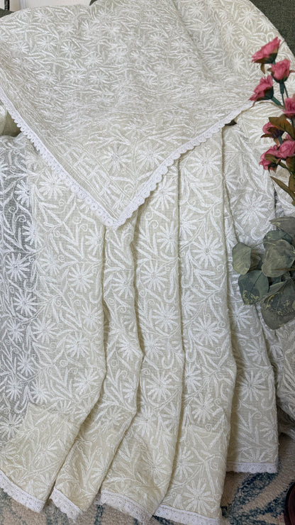 Kota Doriya Saree with Tepchi Work- Pista Green