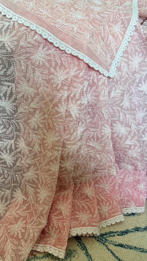 Kota Doriya Saree with Tepchi Work in Baby Pink