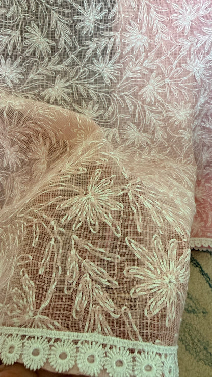 Kota Doriya Saree with Tepchi Work in Baby Pink