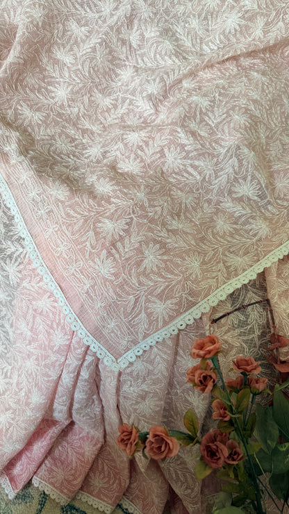 Kota Doriya Saree with Tepchi Work in Baby Pink