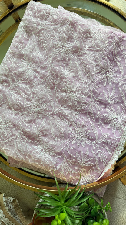 Semi Georgette Saree in Tepchi Work- Lavender
