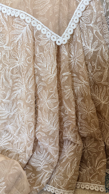 Semi Georgette Saree with Tepchi Work in Brown